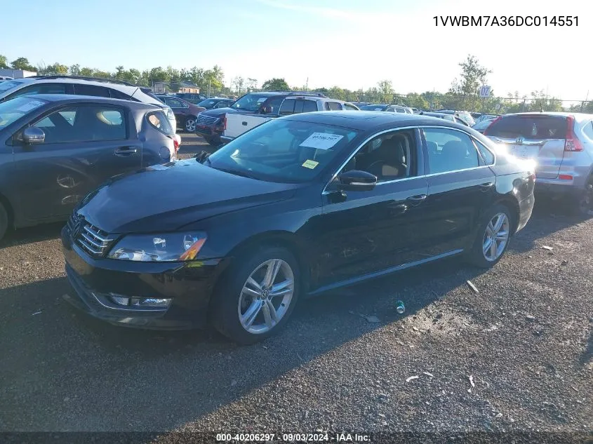 2013 Volkswagen Passat 3.6L V6 Se VIN: 1VWBM7A36DC014551 Lot: 40206297