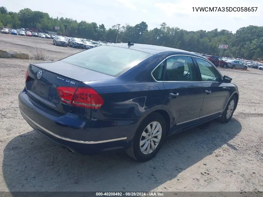 2013 Volkswagen Passat 3.6L V6 Sel Premium VIN: 1VWCM7A35DC058657 Lot: 40208492