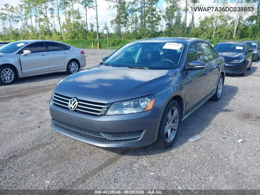 2013 Volkswagen Passat 2.5L S VIN: 1VWAP7A36DC038853 Lot: 40228240