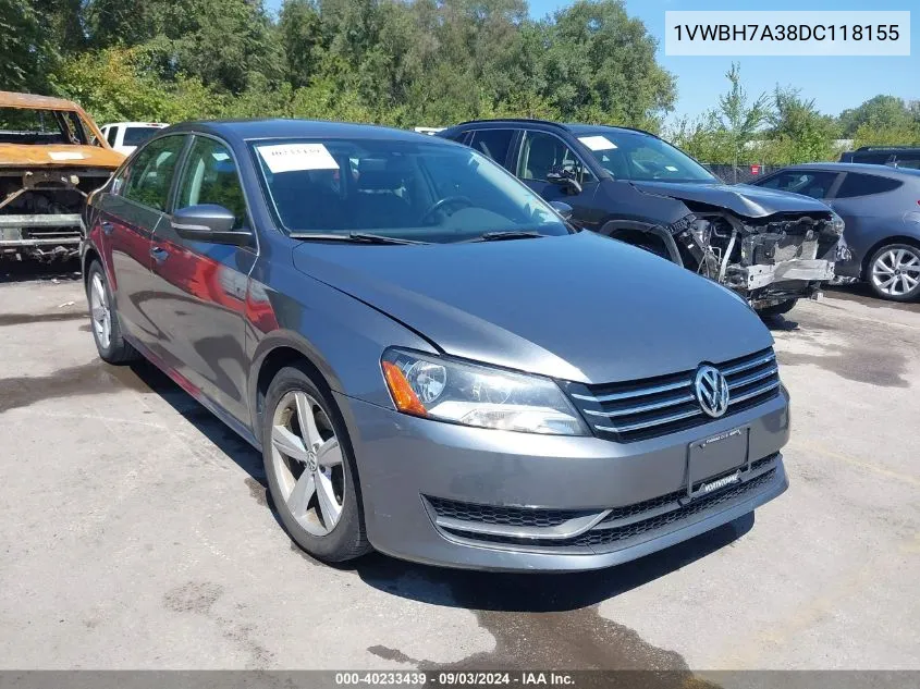 2013 Volkswagen Passat 2.5L Se VIN: 1VWBH7A38DC118155 Lot: 40233439