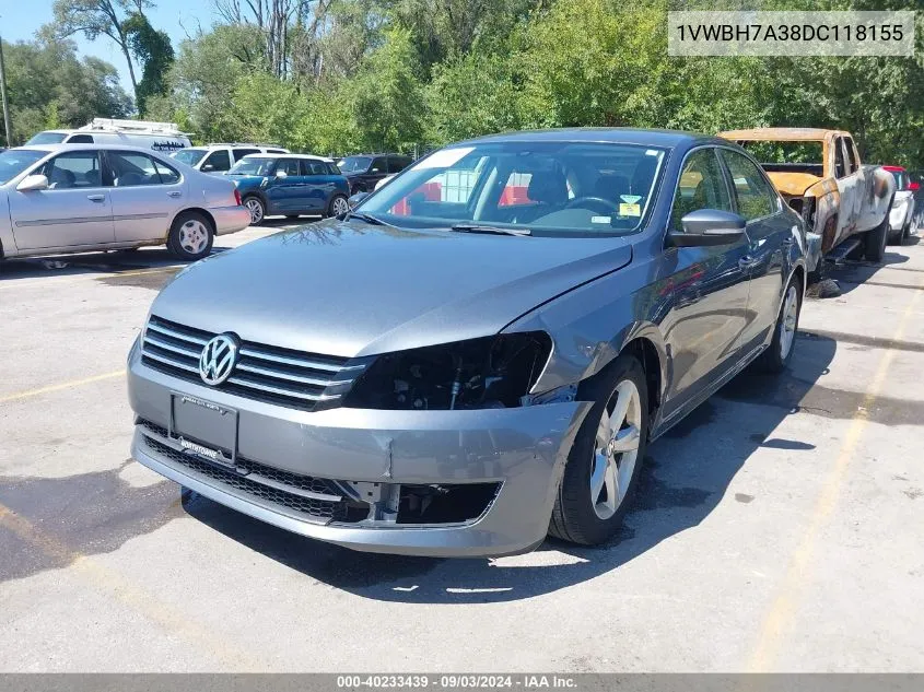 2013 Volkswagen Passat 2.5L Se VIN: 1VWBH7A38DC118155 Lot: 40233439