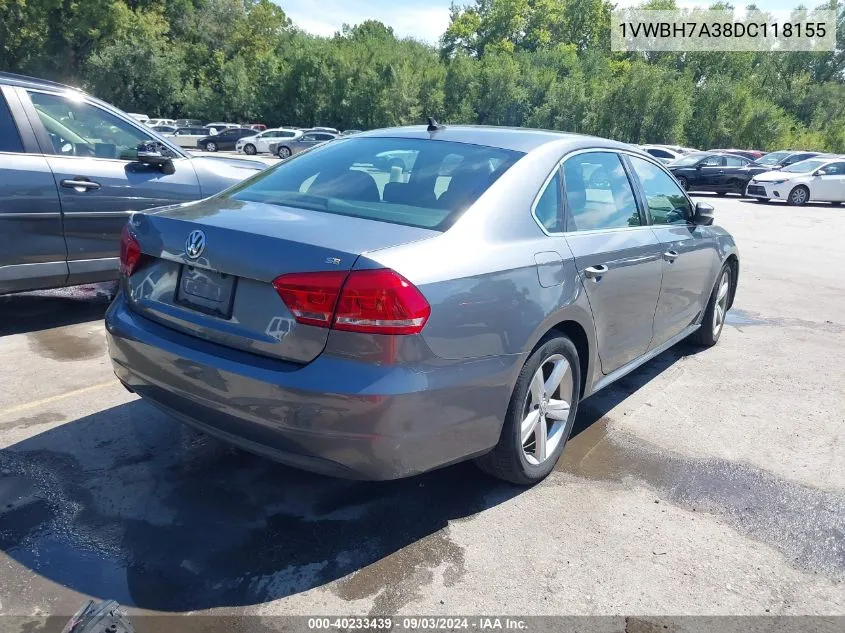 2013 Volkswagen Passat 2.5L Se VIN: 1VWBH7A38DC118155 Lot: 40233439