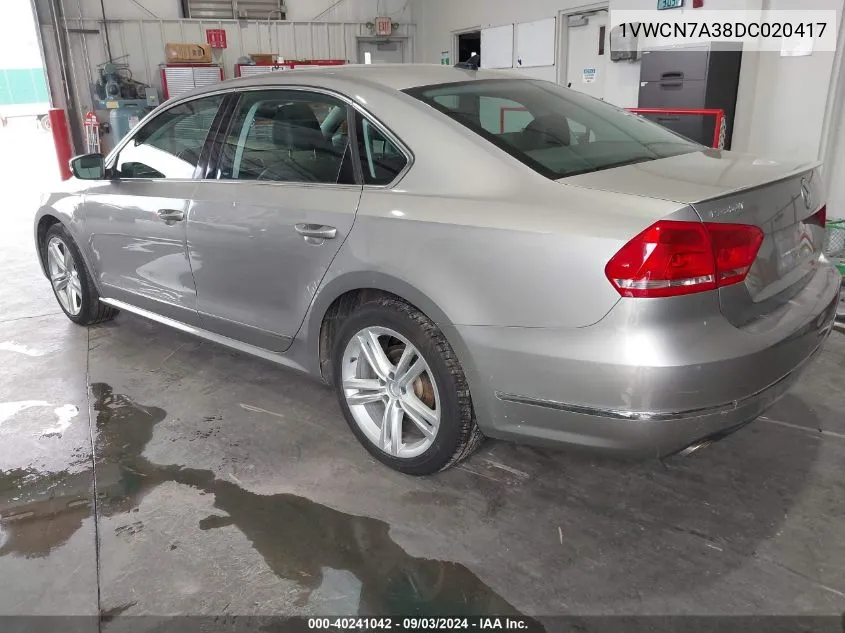 2013 Volkswagen Passat 2.0L Tdi Sel Premium VIN: 1VWCN7A38DC020417 Lot: 40241042