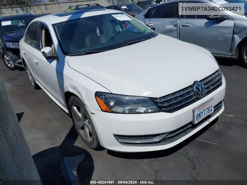 2013 Volkswagen Passat Se VIN: 1VWBP7A34DC093421 Lot: 40241997