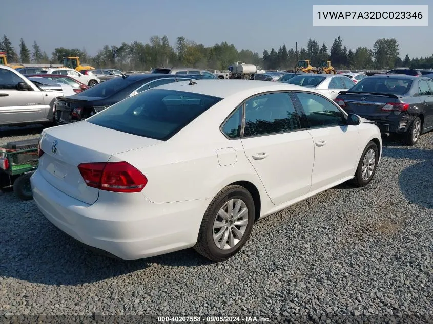 2013 Volkswagen Passat 2.5L S VIN: 1VWAP7A32DC023346 Lot: 40267558