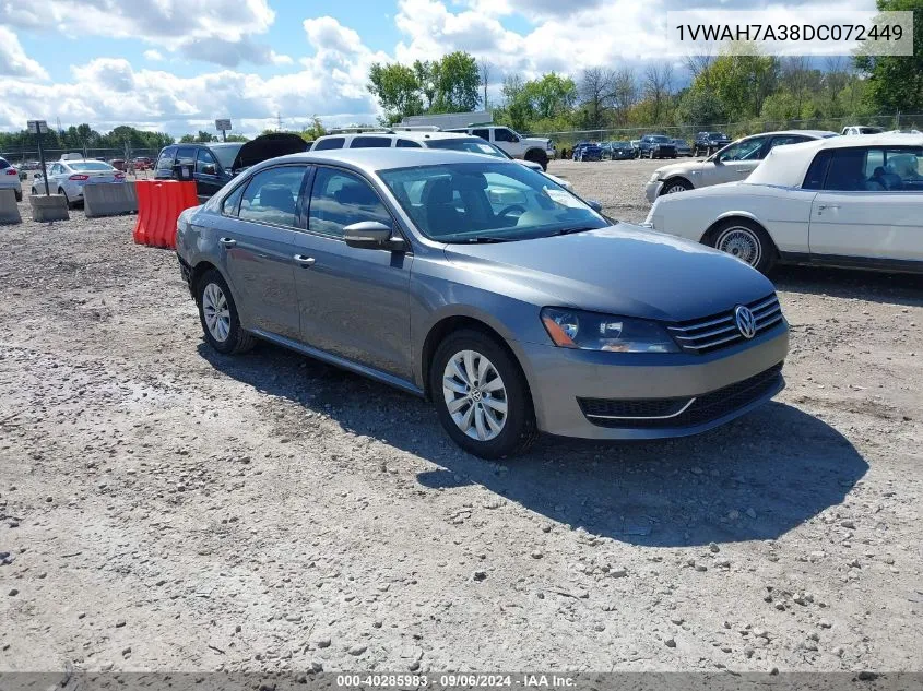 2013 Volkswagen Passat 2.5L S VIN: 1VWAH7A38DC072449 Lot: 40285983