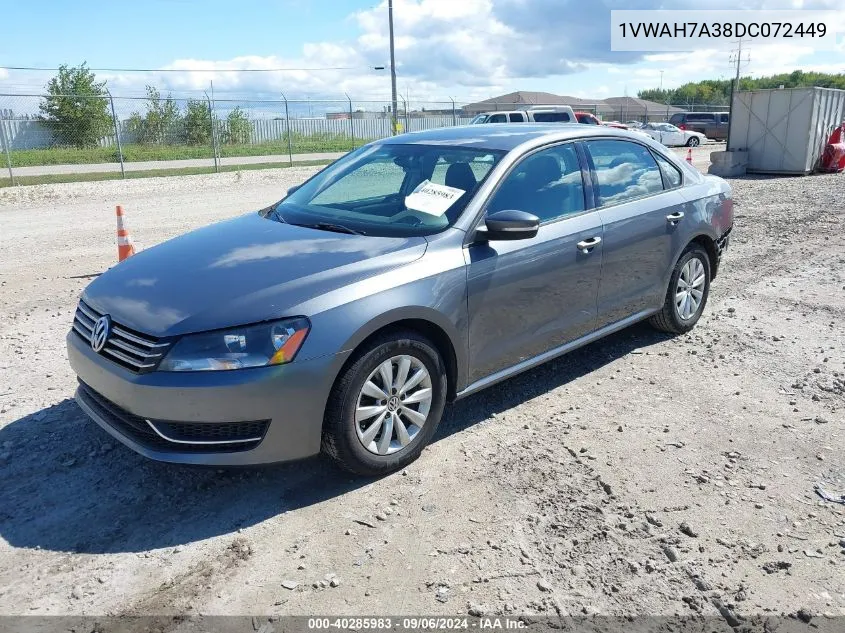 2013 Volkswagen Passat 2.5L S VIN: 1VWAH7A38DC072449 Lot: 40285983