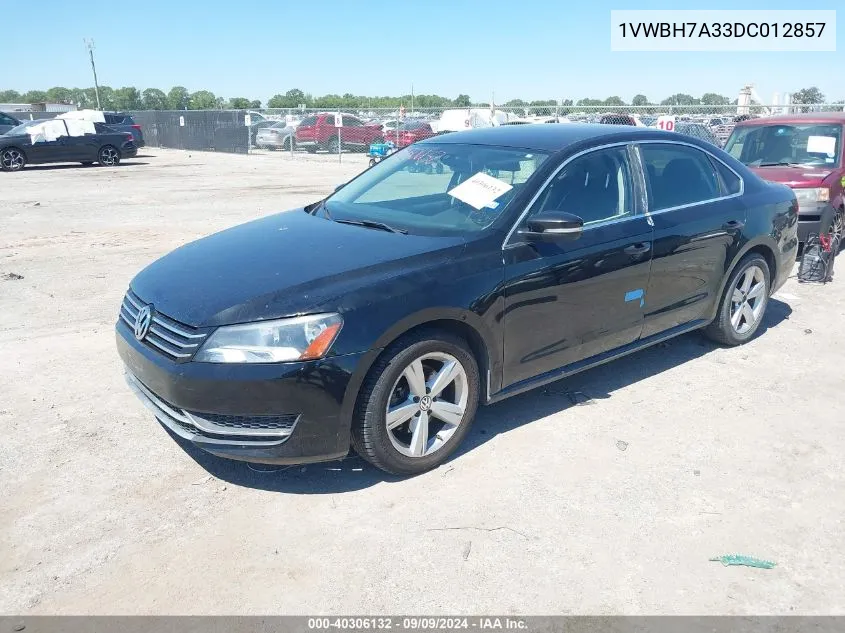 2013 Volkswagen Passat 2.5L Se VIN: 1VWBH7A33DC012857 Lot: 40306132