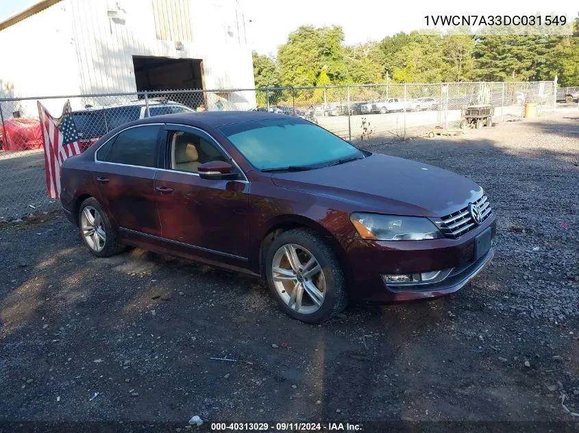 2013 Volkswagen Passat Sel VIN: 1VWCN7A33DC031549 Lot: 40313029