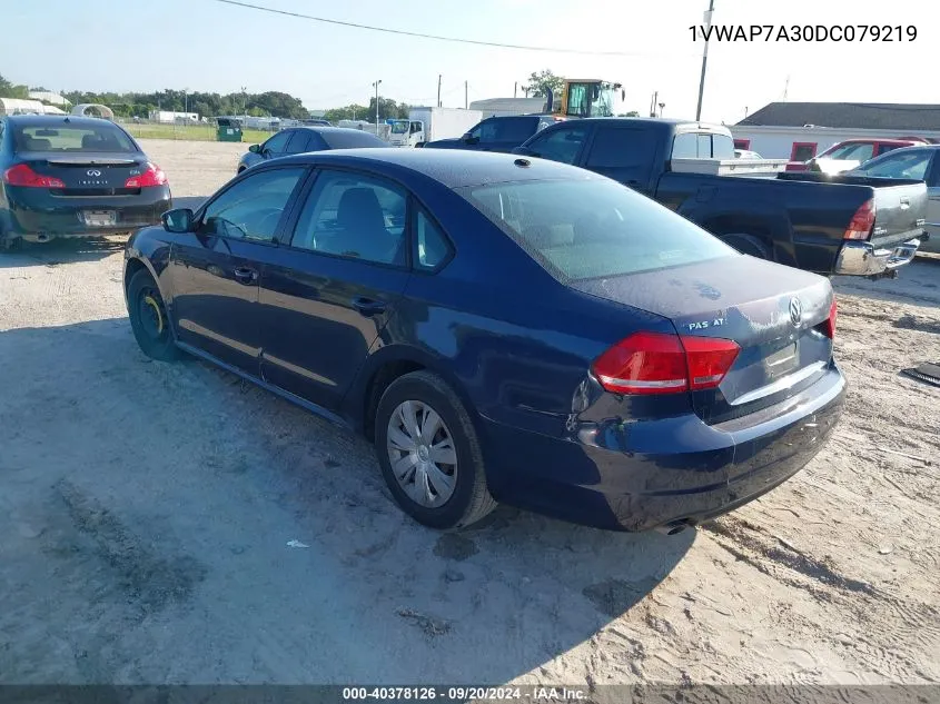 2013 Volkswagen Passat 2.5L S VIN: 1VWAP7A30DC079219 Lot: 40378126