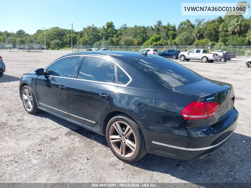 2013 Volkswagen Passat 2.0L Tdi Sel Premium VIN: 1VWCN7A36DC011960 Lot: 40412291