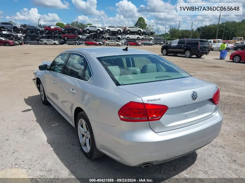 2013 Volkswagen Passat 2.5L Se VIN: 1VWBH7A36DC065648 Lot: 40421059