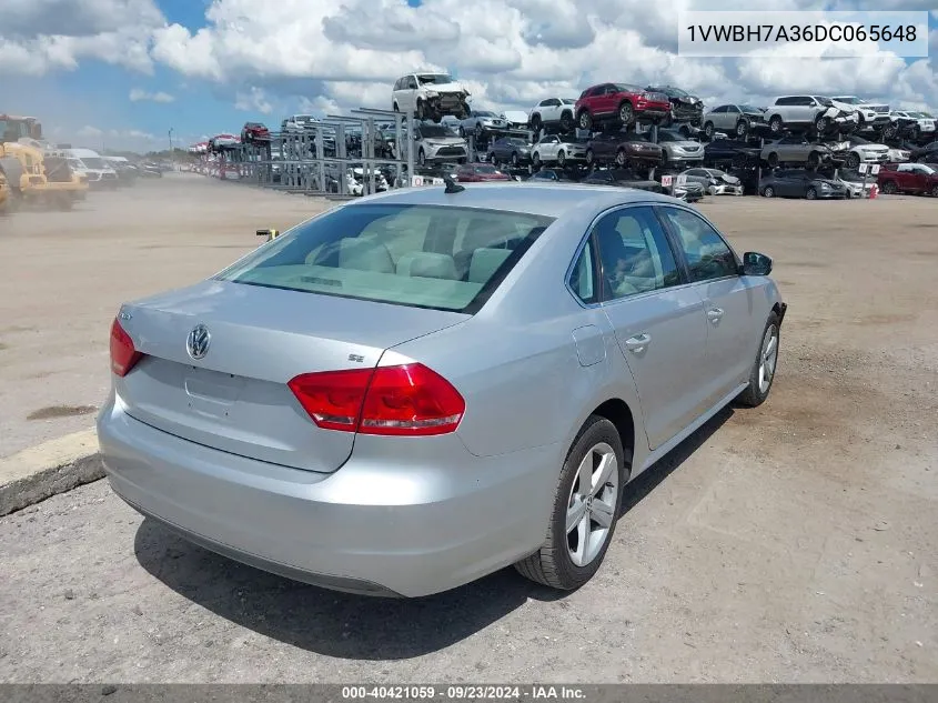 2013 Volkswagen Passat 2.5L Se VIN: 1VWBH7A36DC065648 Lot: 40421059