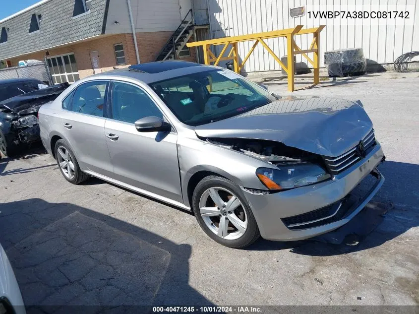 2013 Volkswagen Passat 2.5L Se VIN: 1VWBP7A38DC081742 Lot: 40471245