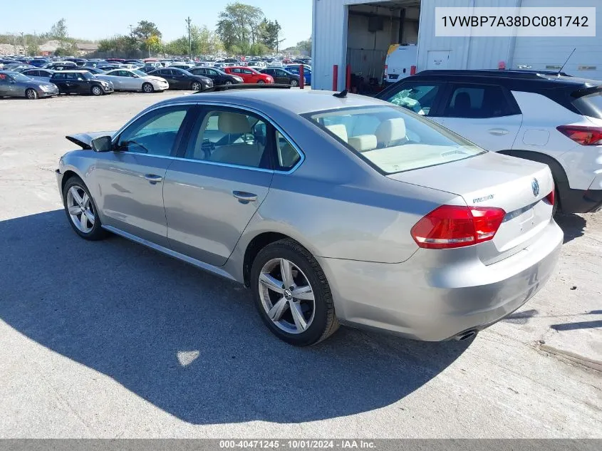 2013 Volkswagen Passat 2.5L Se VIN: 1VWBP7A38DC081742 Lot: 40471245