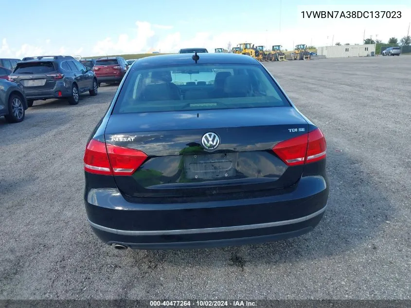 1VWBN7A38DC137023 2013 Volkswagen Passat 2.0L Tdi Se