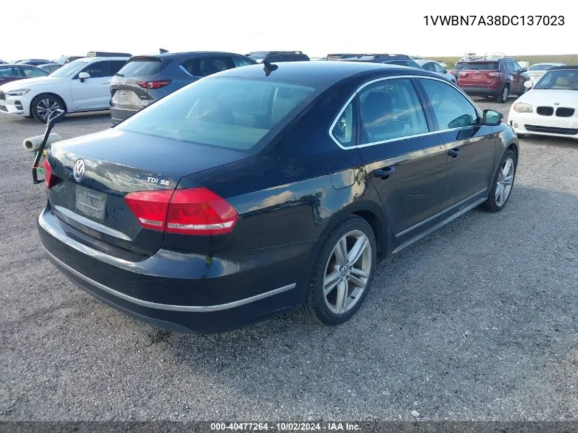 2013 Volkswagen Passat 2.0L Tdi Se VIN: 1VWBN7A38DC137023 Lot: 40477264