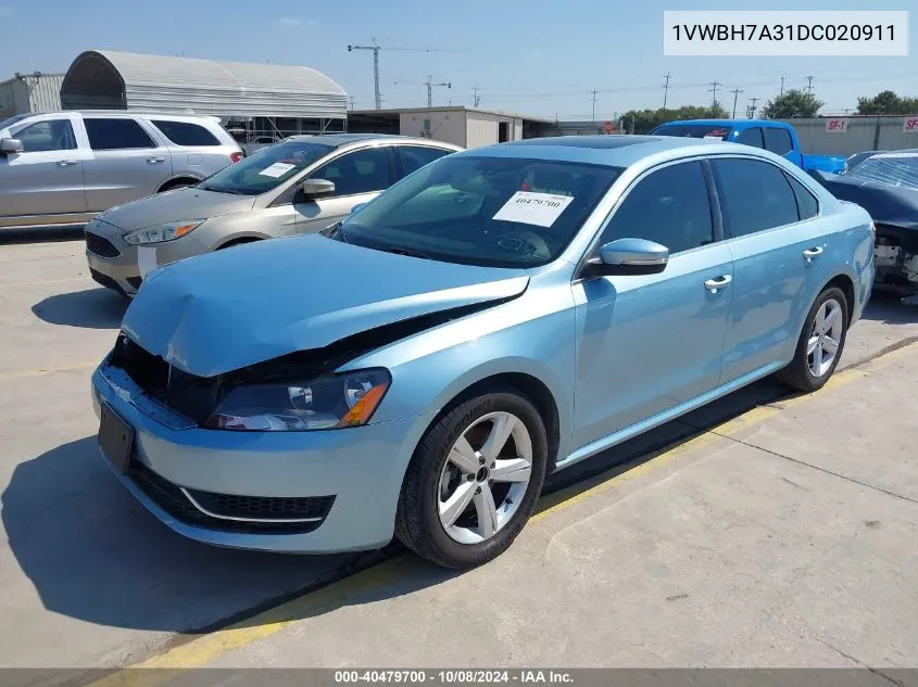 2013 Volkswagen Passat 2.5L Se VIN: 1VWBH7A31DC020911 Lot: 40479700