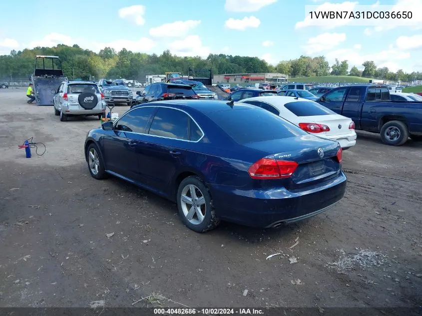 1VWBN7A31DC036650 2013 Volkswagen Passat 2.0L Tdi Se