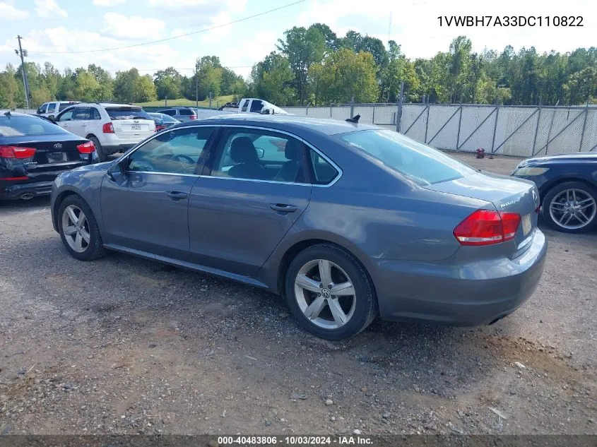 2013 Volkswagen Passat 2.5L Se VIN: 1VWBH7A33DC110822 Lot: 40483806