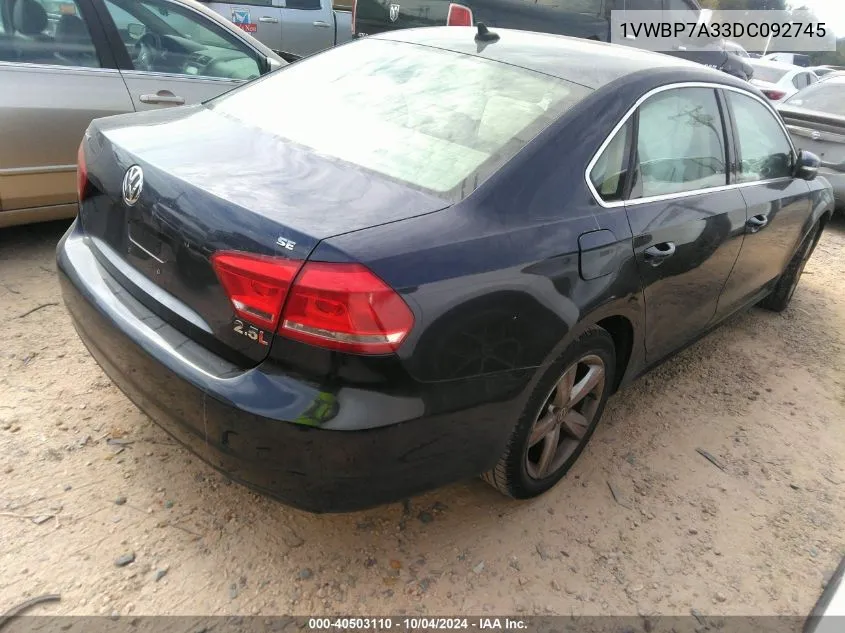 2013 Volkswagen Passat 2.5L Se VIN: 1VWBP7A33DC092745 Lot: 40503110