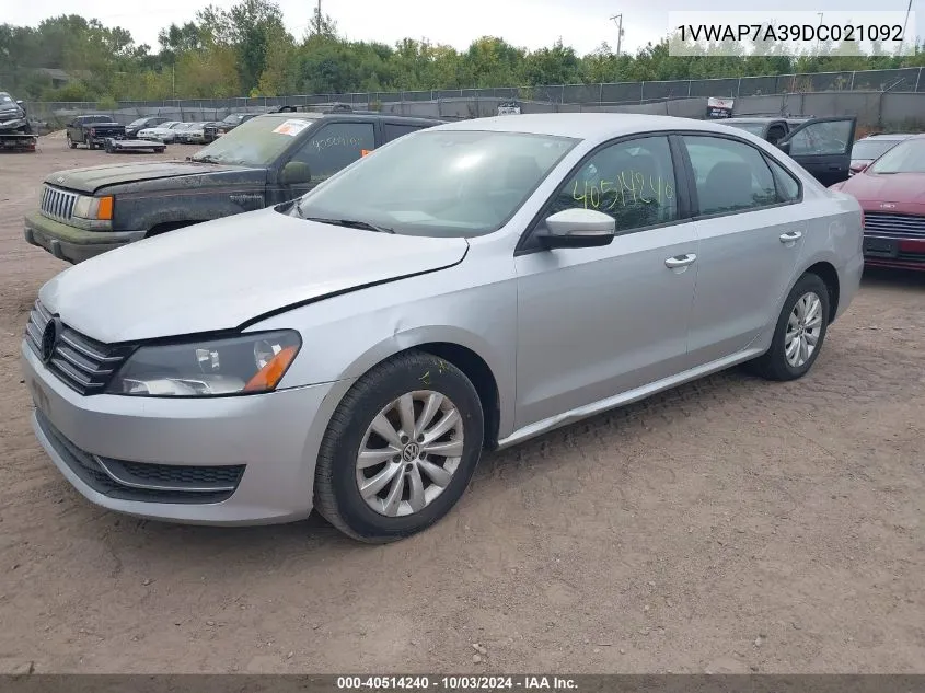 1VWAP7A39DC021092 2013 Volkswagen Passat 2.5L S