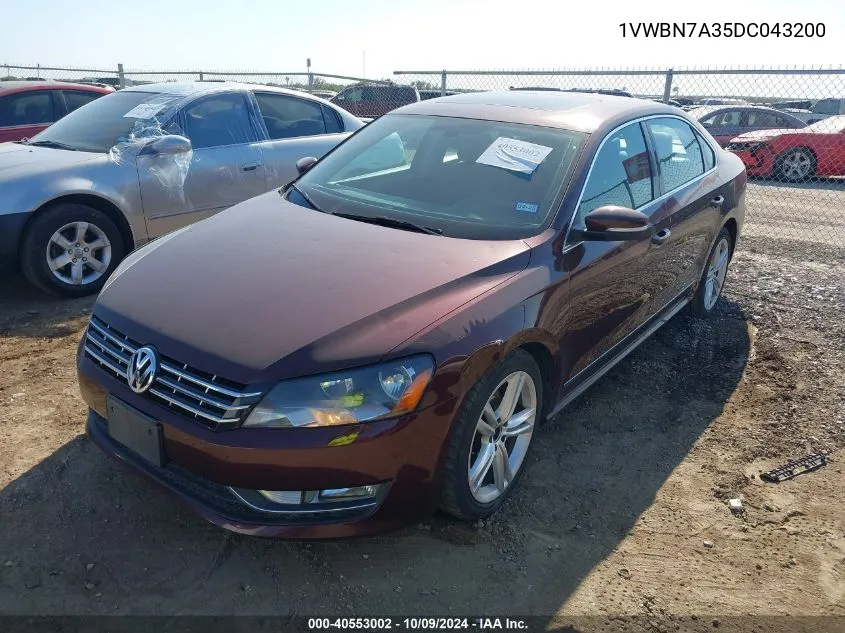 2013 Volkswagen Passat 2.0L Tdi Se VIN: 1VWBN7A35DC043200 Lot: 40553002