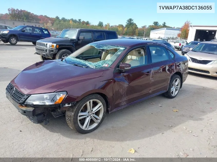 2013 Volkswagen Passat 2.5L Wolfsburg Edition VIN: 1VWAP7A38DC136055 Lot: 40555912