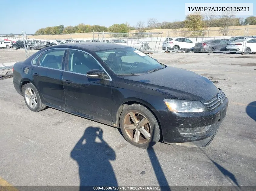 2013 Volkswagen Passat 2.5L Se VIN: 1VWBP7A32DC135231 Lot: 40596720