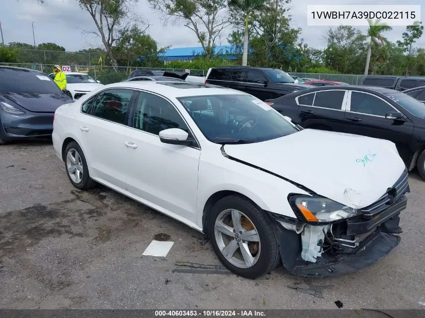 2013 Volkswagen Passat 2.5L Se VIN: 1VWBH7A39DC022115 Lot: 40603453