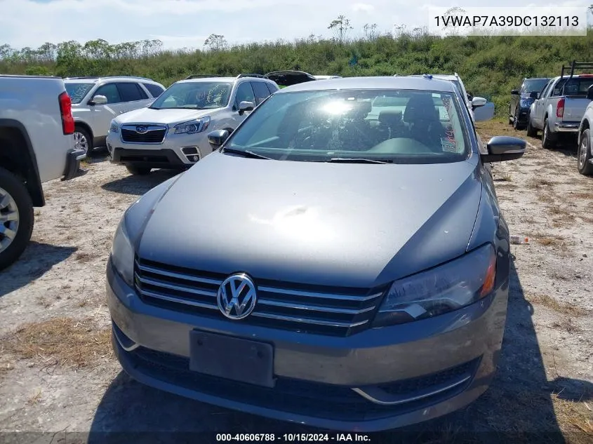 2013 Volkswagen Passat 2.5L S VIN: 1VWAP7A39DC132113 Lot: 40606788