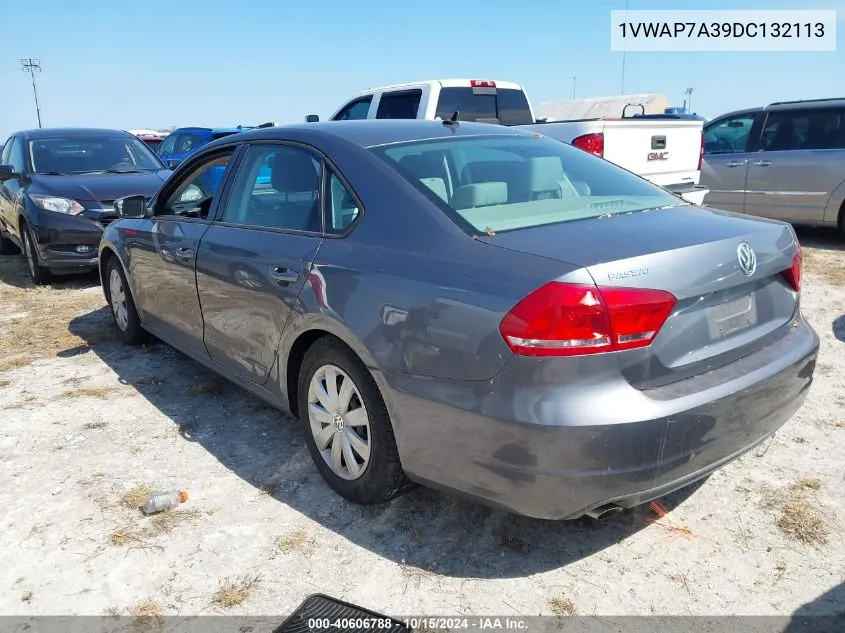 2013 Volkswagen Passat 2.5L S VIN: 1VWAP7A39DC132113 Lot: 40606788