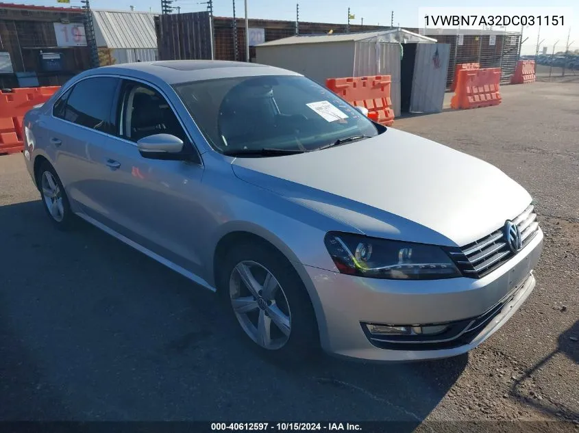 2013 Volkswagen Passat 2.0L Tdi Se VIN: 1VWBN7A32DC031151 Lot: 40612597