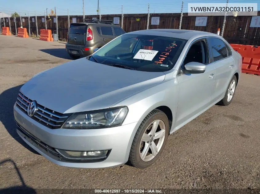 2013 Volkswagen Passat 2.0L Tdi Se VIN: 1VWBN7A32DC031151 Lot: 40612597