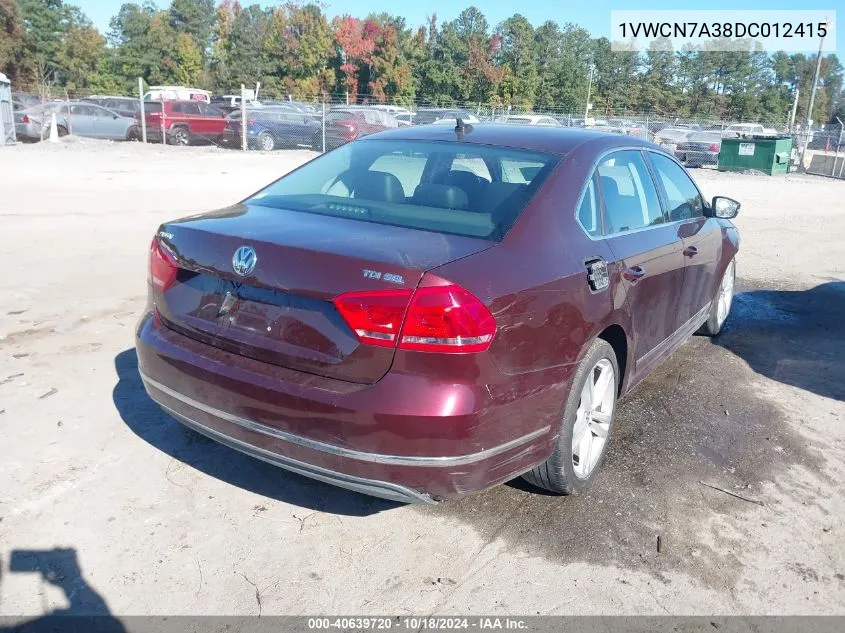 1VWCN7A38DC012415 2013 Volkswagen Passat 2.0L Tdi Sel Premium