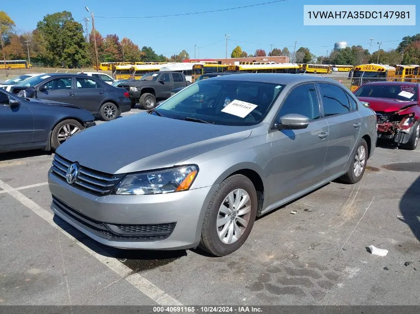 2013 Volkswagen Passat 2.5L Wolfsburg Edition VIN: 1VWAH7A35DC147981 Lot: 40691165