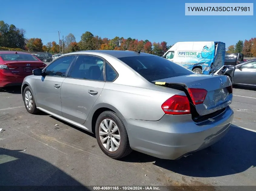 2013 Volkswagen Passat 2.5L Wolfsburg Edition VIN: 1VWAH7A35DC147981 Lot: 40691165