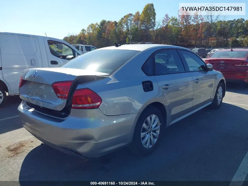 2013 Volkswagen Passat 2.5L Wolfsburg Edition VIN: 1VWAH7A35DC147981 Lot: 40691165