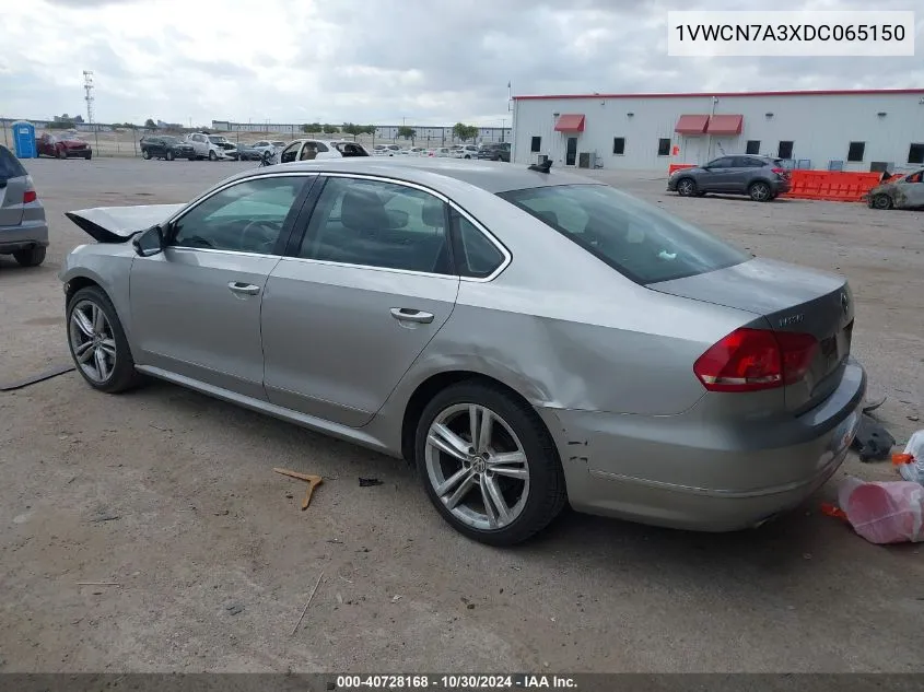 2013 Volkswagen Passat 2.0L Tdi Sel Premium VIN: 1VWCN7A3XDC065150 Lot: 40728168