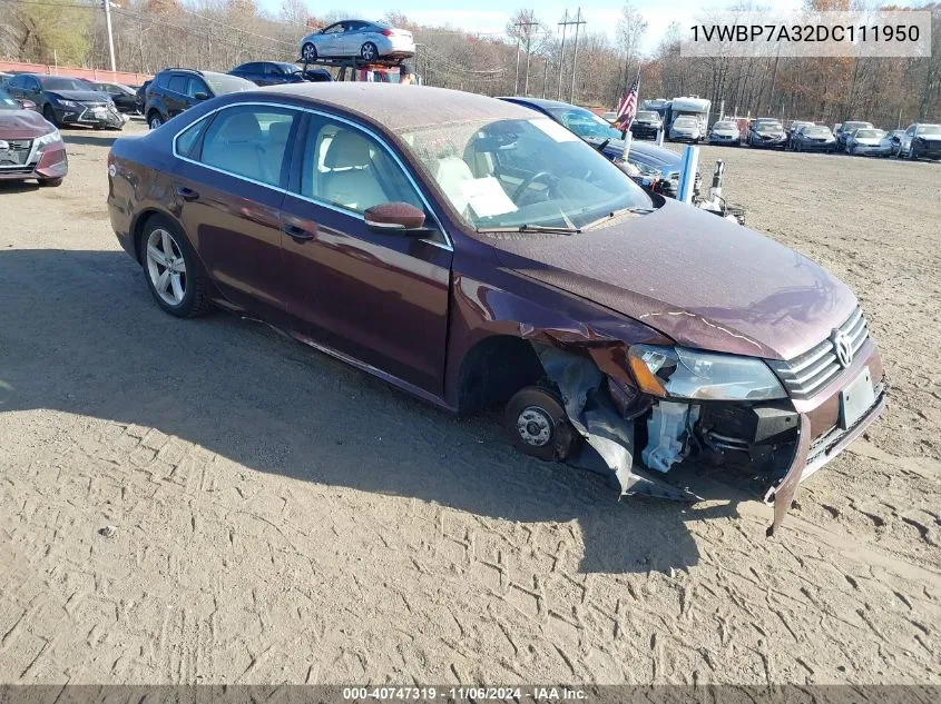 2013 Volkswagen Passat 2.5L Se VIN: 1VWBP7A32DC111950 Lot: 40747319