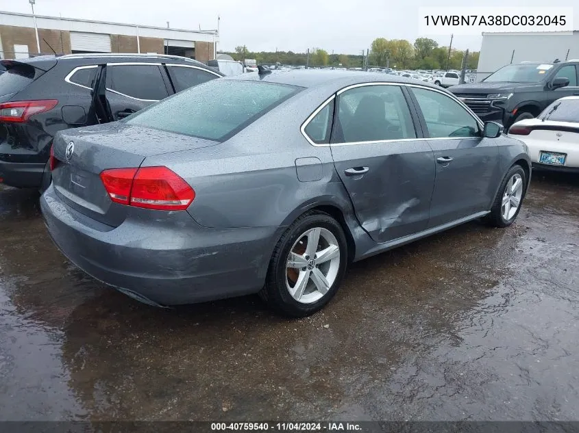 2013 Volkswagen Passat 2.0L Tdi Se VIN: 1VWBN7A38DC032045 Lot: 40759540