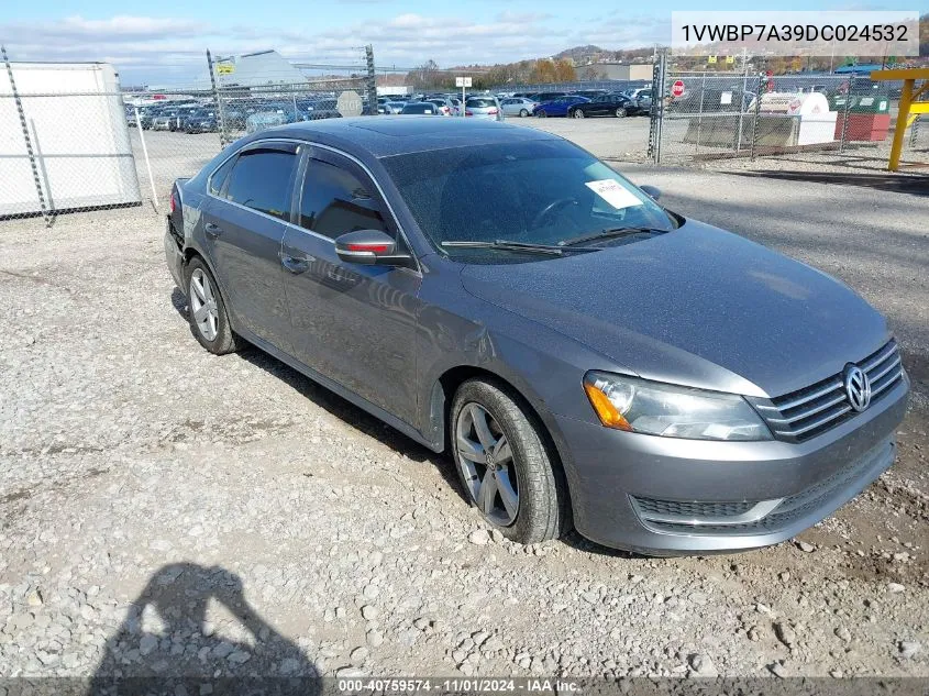 2013 Volkswagen Passat Se W/Sunroof Nav VIN: 1VWBP7A39DC024532 Lot: 40759574