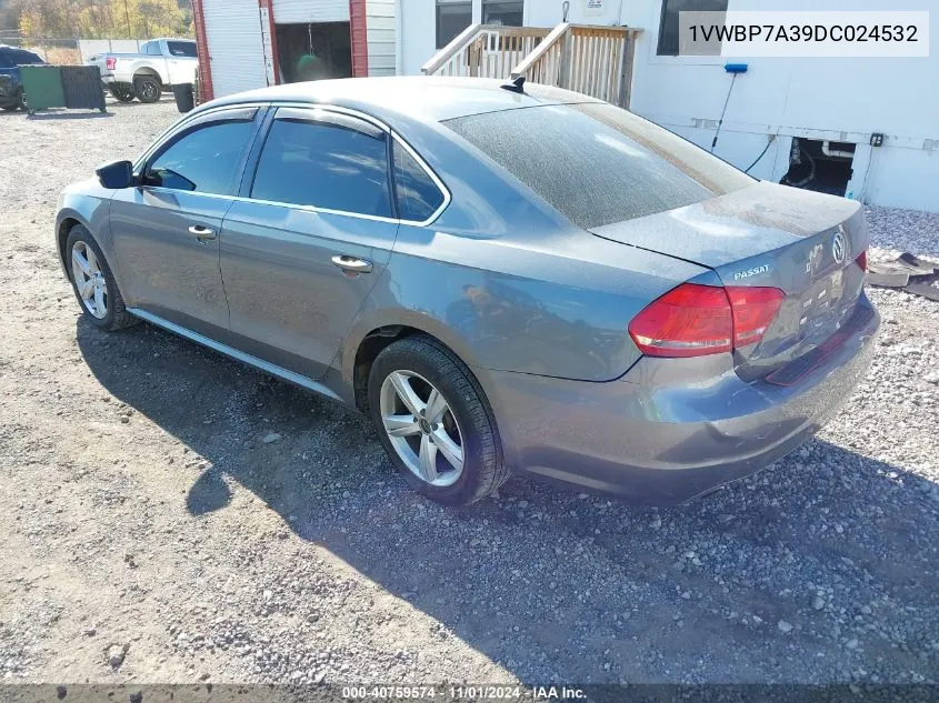 2013 Volkswagen Passat Se W/Sunroof Nav VIN: 1VWBP7A39DC024532 Lot: 40759574