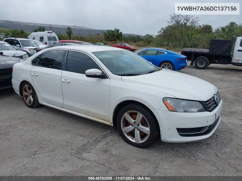 2013 Volkswagen Passat Se VIN: 1VWBH7A36DC137156 Lot: 40762058