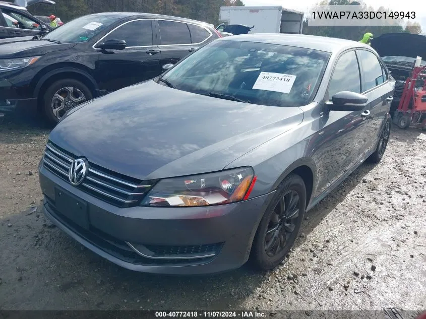 2013 Volkswagen Passat 2.5L Wolfsburg Edition VIN: 1VWAP7A33DC149943 Lot: 40772418