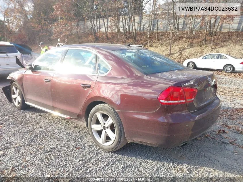 2013 Volkswagen Passat Se W/Sunroof VIN: 1VWBP7A34DC023532 Lot: 40793469