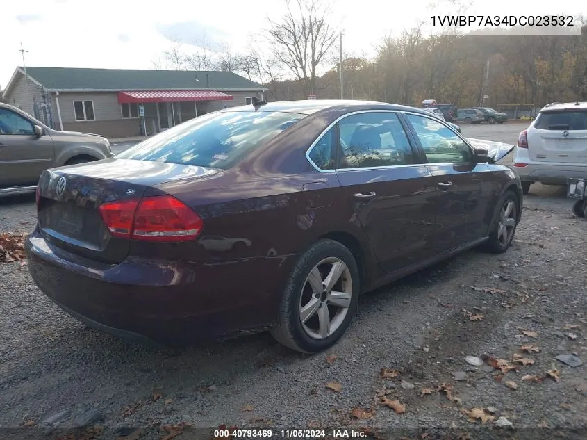 2013 Volkswagen Passat Se W/Sunroof VIN: 1VWBP7A34DC023532 Lot: 40793469