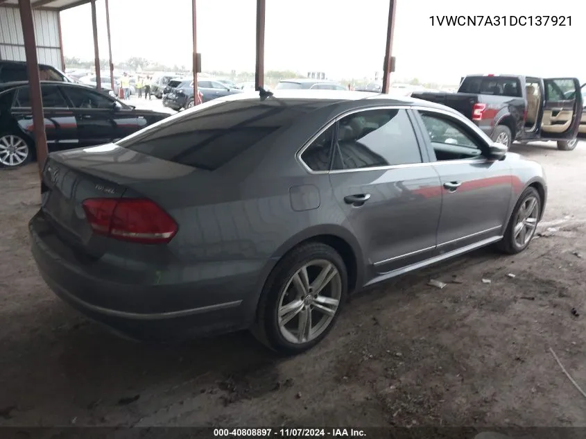 2013 Volkswagen Passat 2.0L Tdi Sel Premium VIN: 1VWCN7A31DC137921 Lot: 40808897