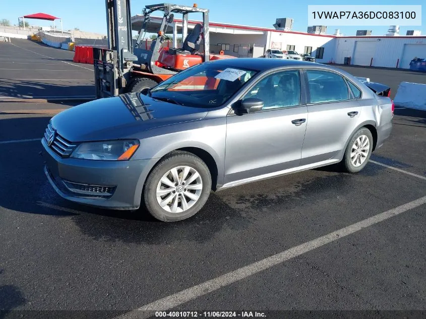 2013 Volkswagen Passat 2.5L S VIN: 1VWAP7A36DC083100 Lot: 40810712