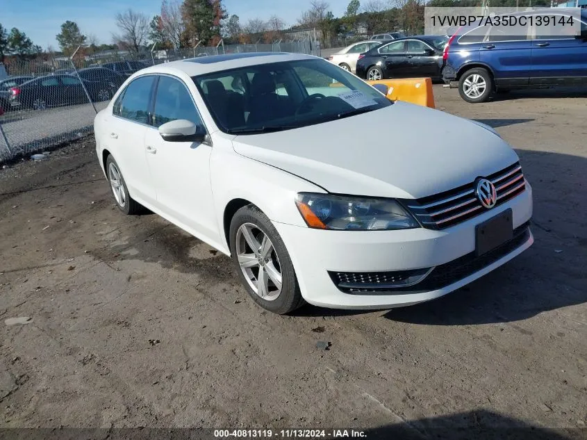 2013 Volkswagen Passat Se W/Sunroof VIN: 1VWBP7A35DC139144 Lot: 40813119